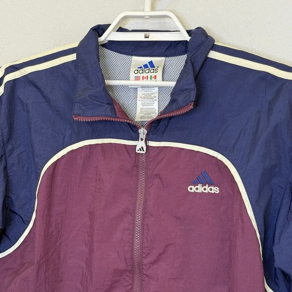 Adidas Windbreaker Jacket Mens Size Medium Maroon Blue Full Zip Pockets Vintage